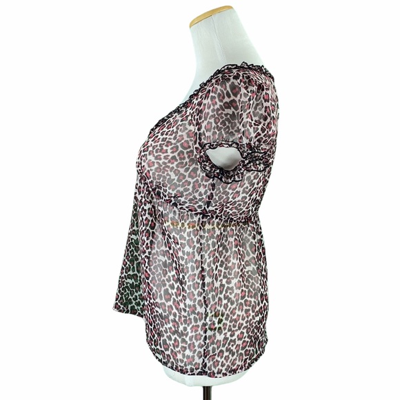 Johnny Martin Sheer Pink Cheetah Print Blouse - Picture 7 of 11